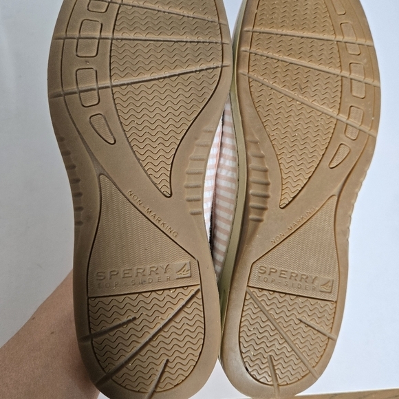 Sperry top sider pink leather boat shoes loafers slip on stripes sz 7.5 - Picture 5 of 6
